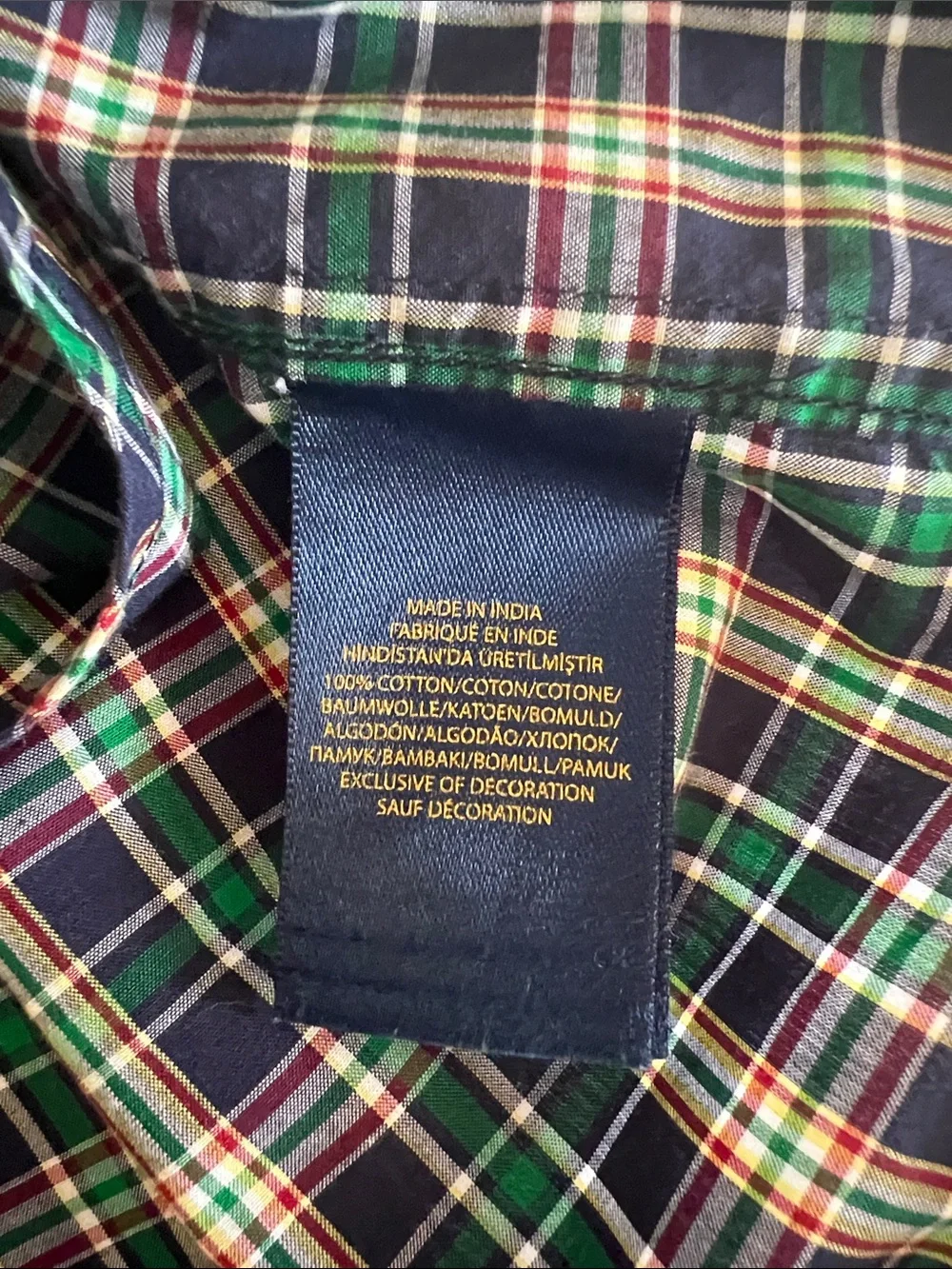 Ralph Lauren Navy and Green Plaid Button-Down Shirt Size:M (10-12)